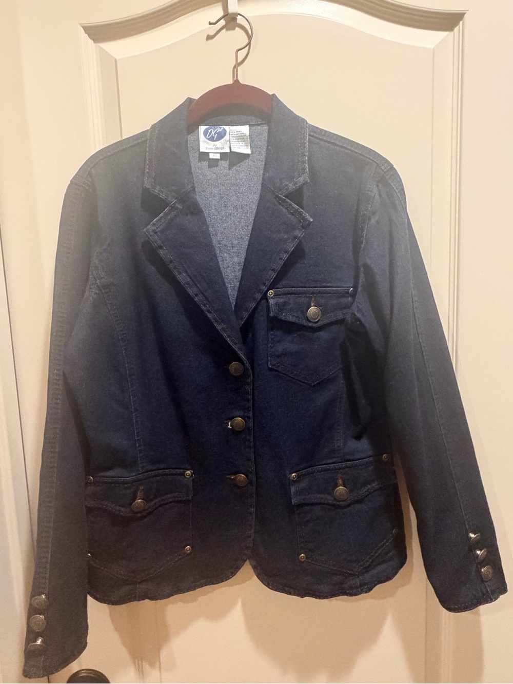 DG2 by Diane Gilman Dark Blue Denim Blazer Jacket